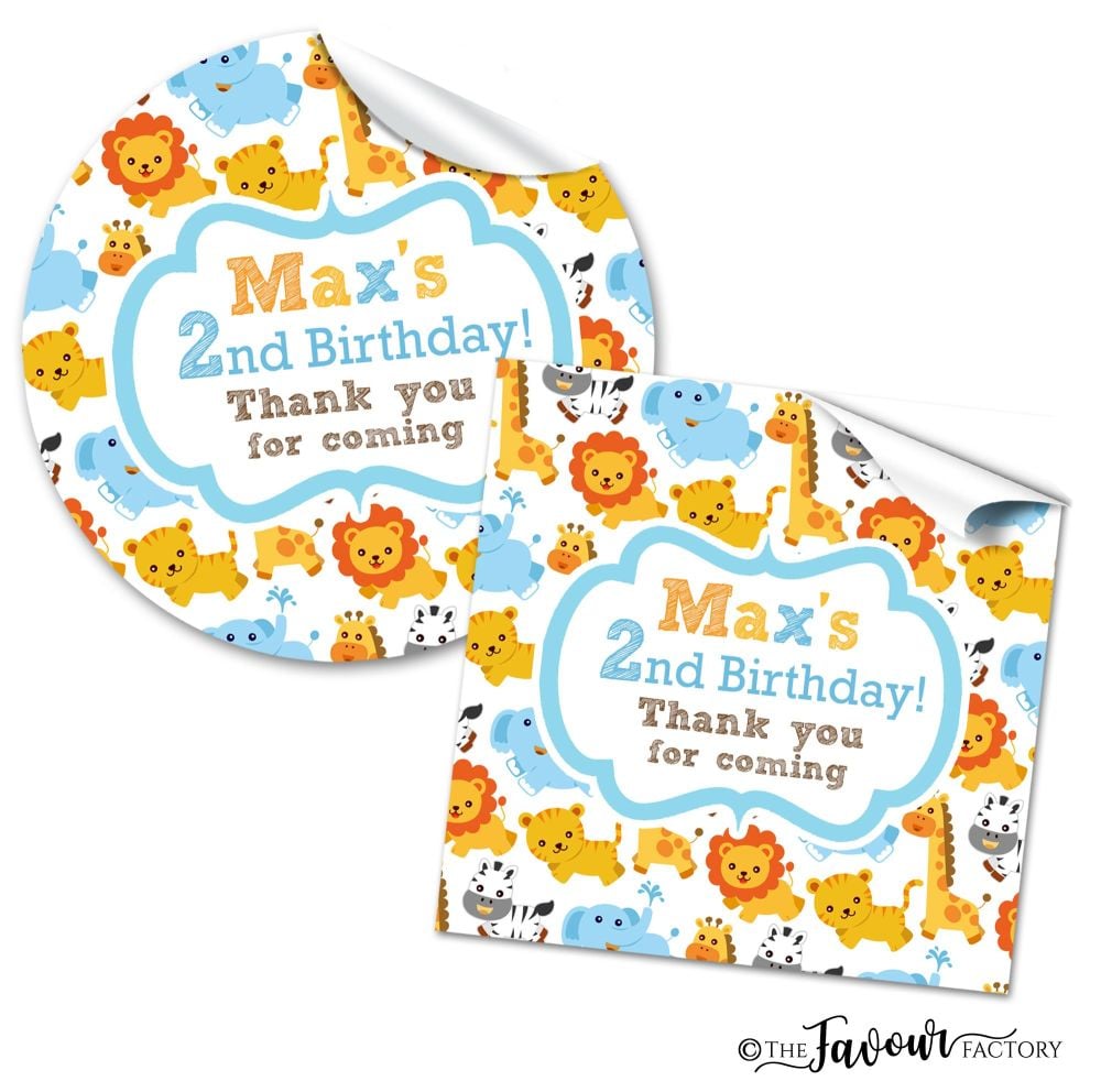 Jungle Animals Personalised Birthday Stickers