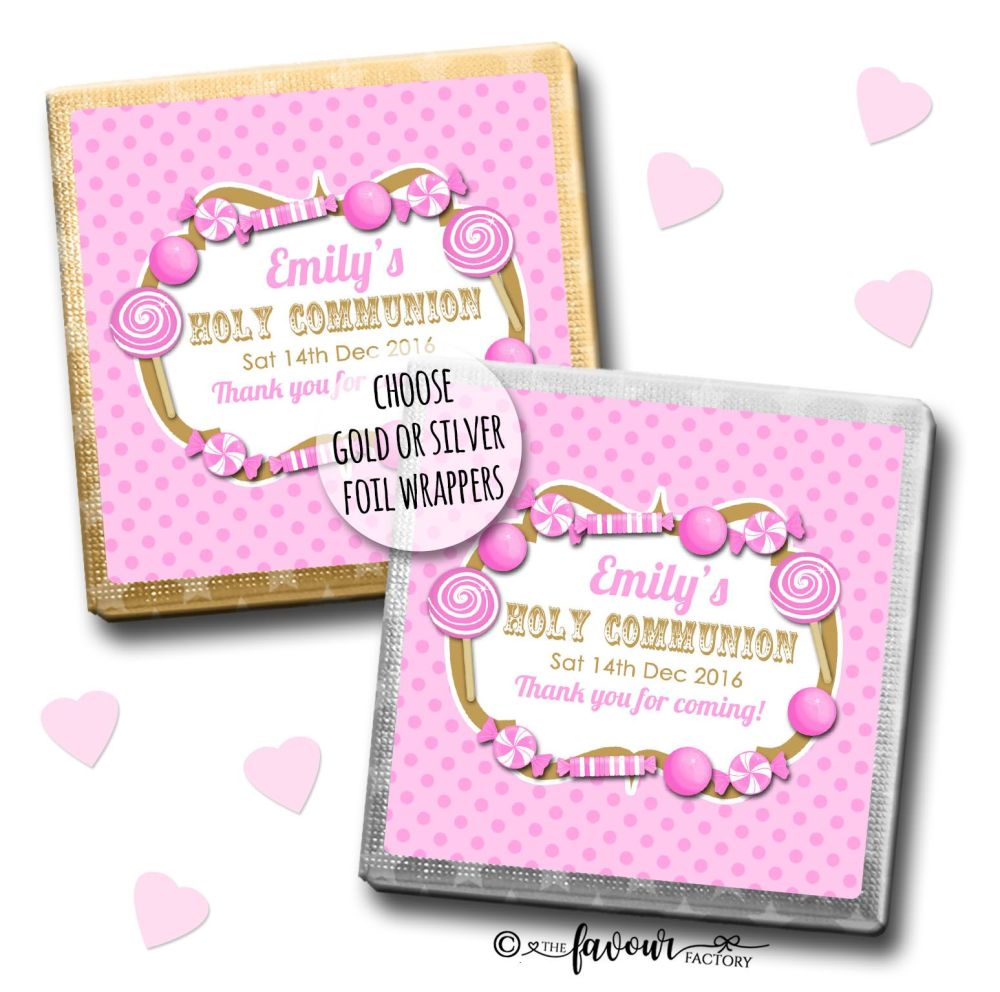 Communion Chocolates Squares Pink Sweets x10