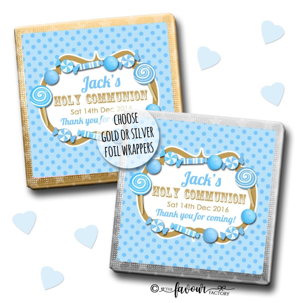 Communion Chocolates Squares Blue Sweets x10