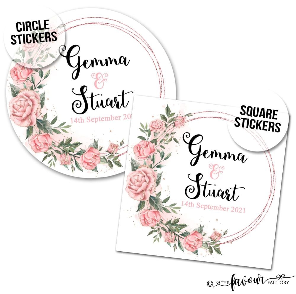 Wedding Stickers Rose Gold Roses Wreath