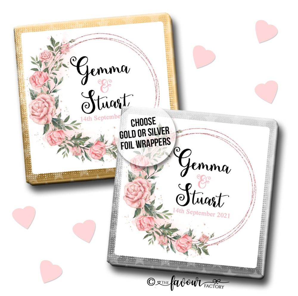 Wedding Chocolates Rose Gold Roses Frame x10