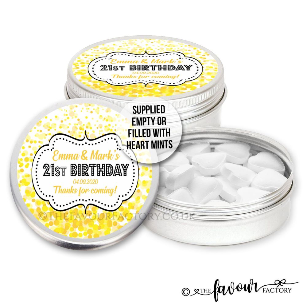 Adult Birthday Favours Tins Yellow Confetti x1