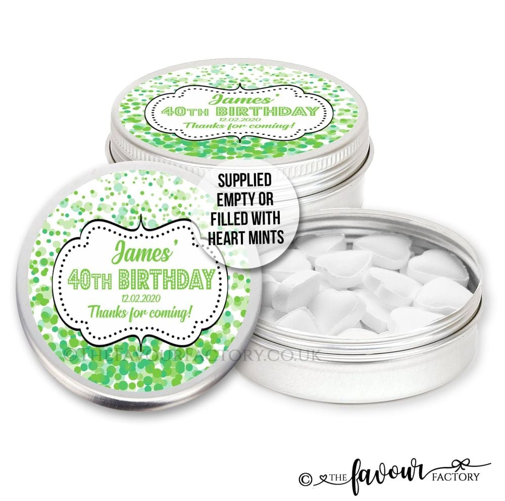 Adult Birthday Favours Tins Green Confetti x1