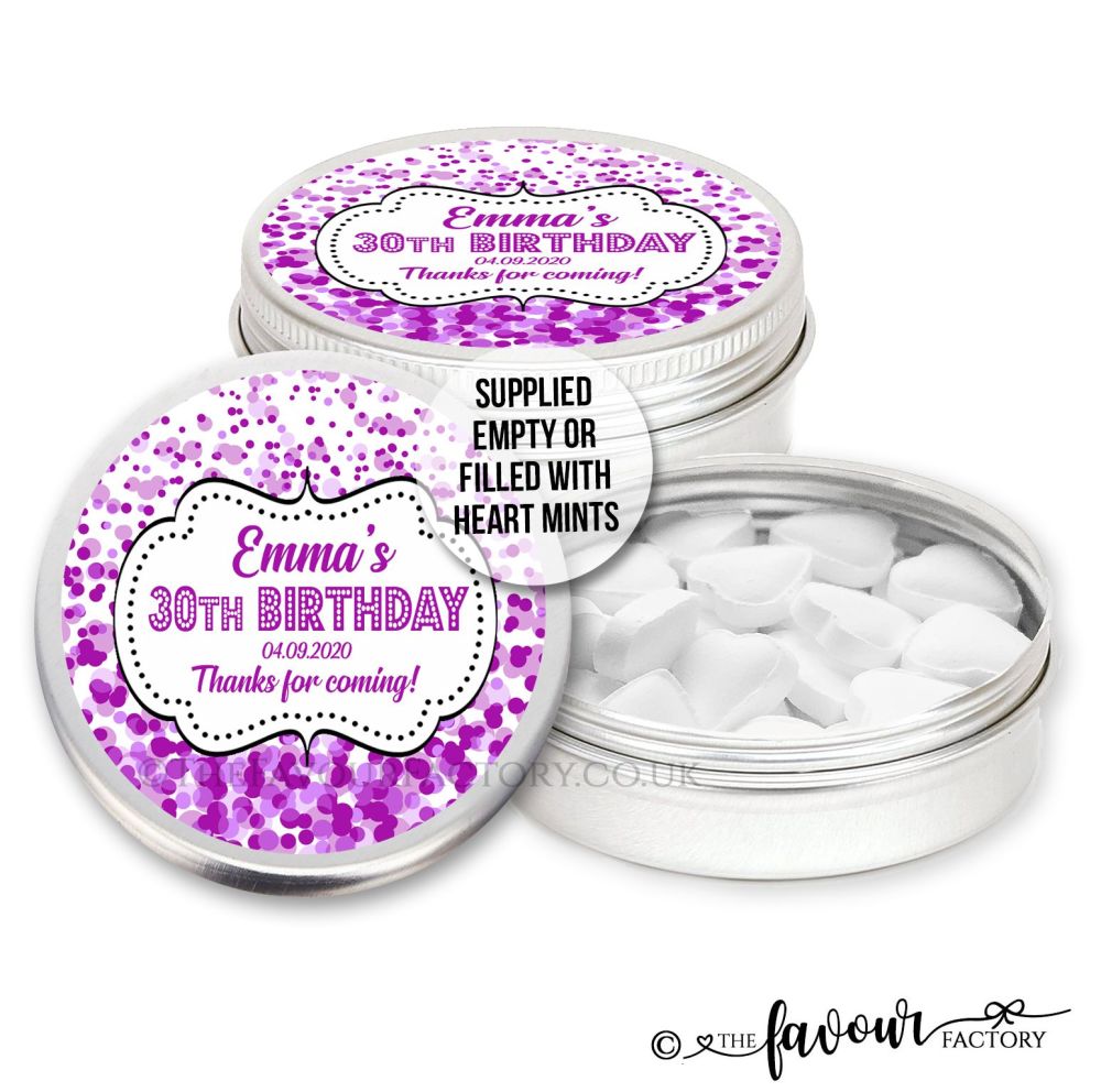 Adult Birthday Favours Tins Purple Confetti x1