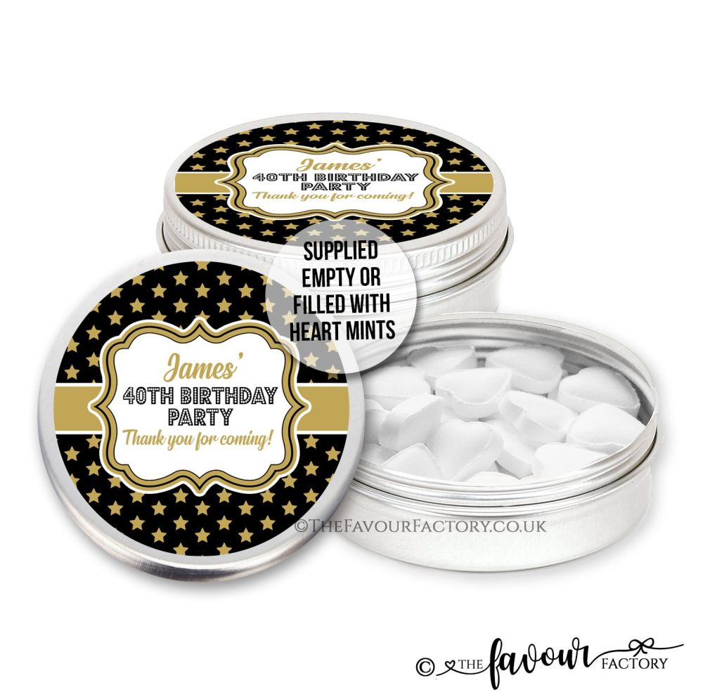 Adult Birthday Favours Tins Gold Stars x1