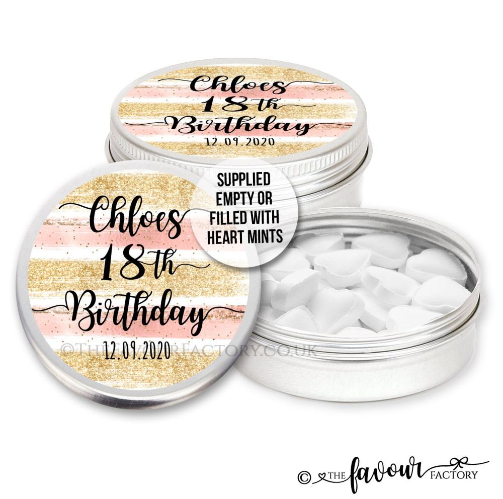 Adult Birthday Favours Tins Rose Gold Brush Strokes x1