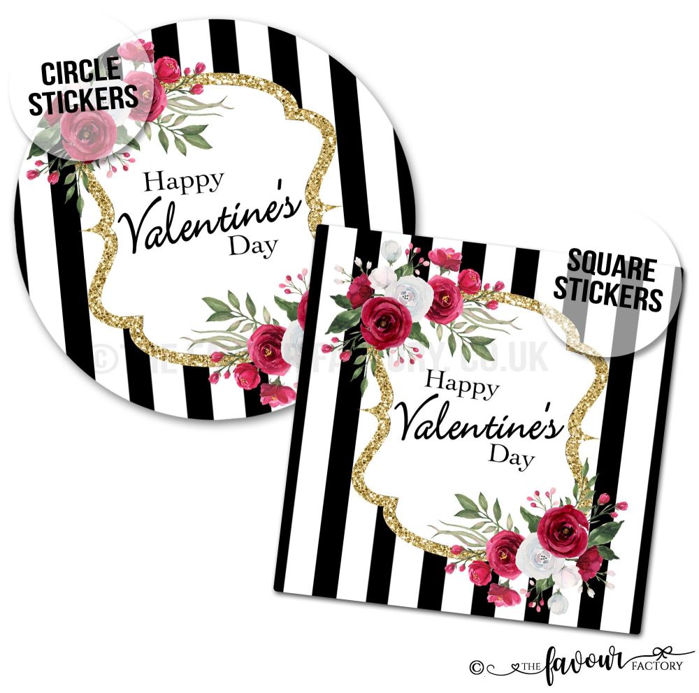 Valentine's Day Stickers Black Stripe Roses