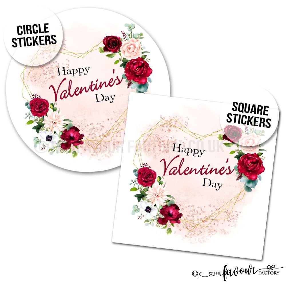 Valentine's Day Stickers Gold Heart Floral Frame