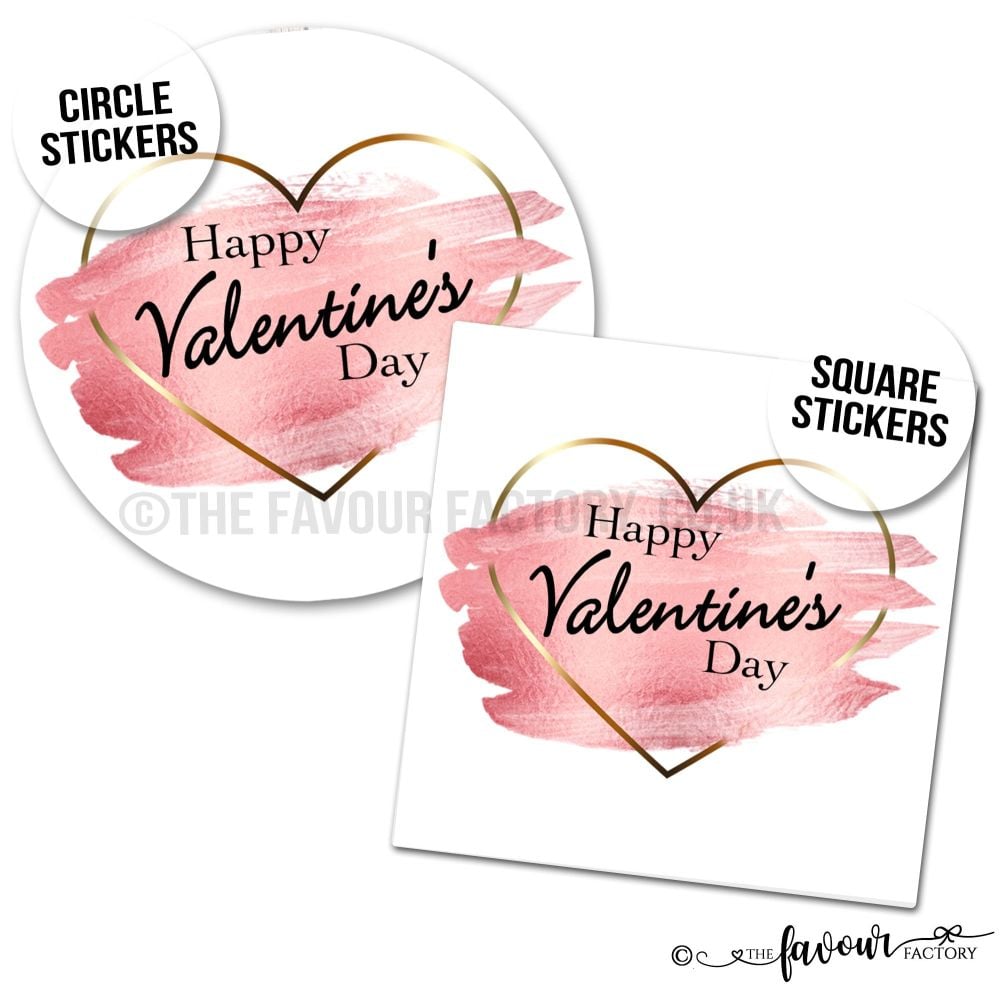 Valentine's Day Stickers Gold Heart Brush Strokes