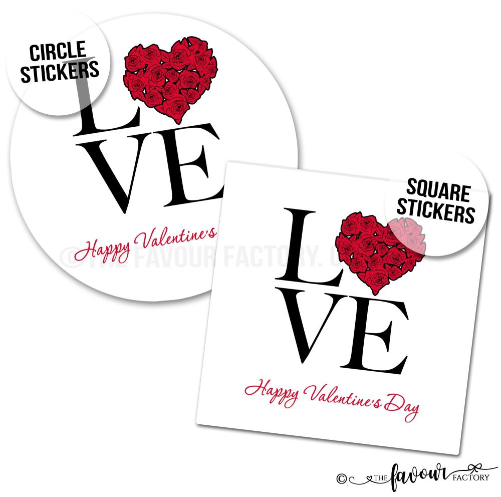 Valentine's Day Stickers Love Heart Roses