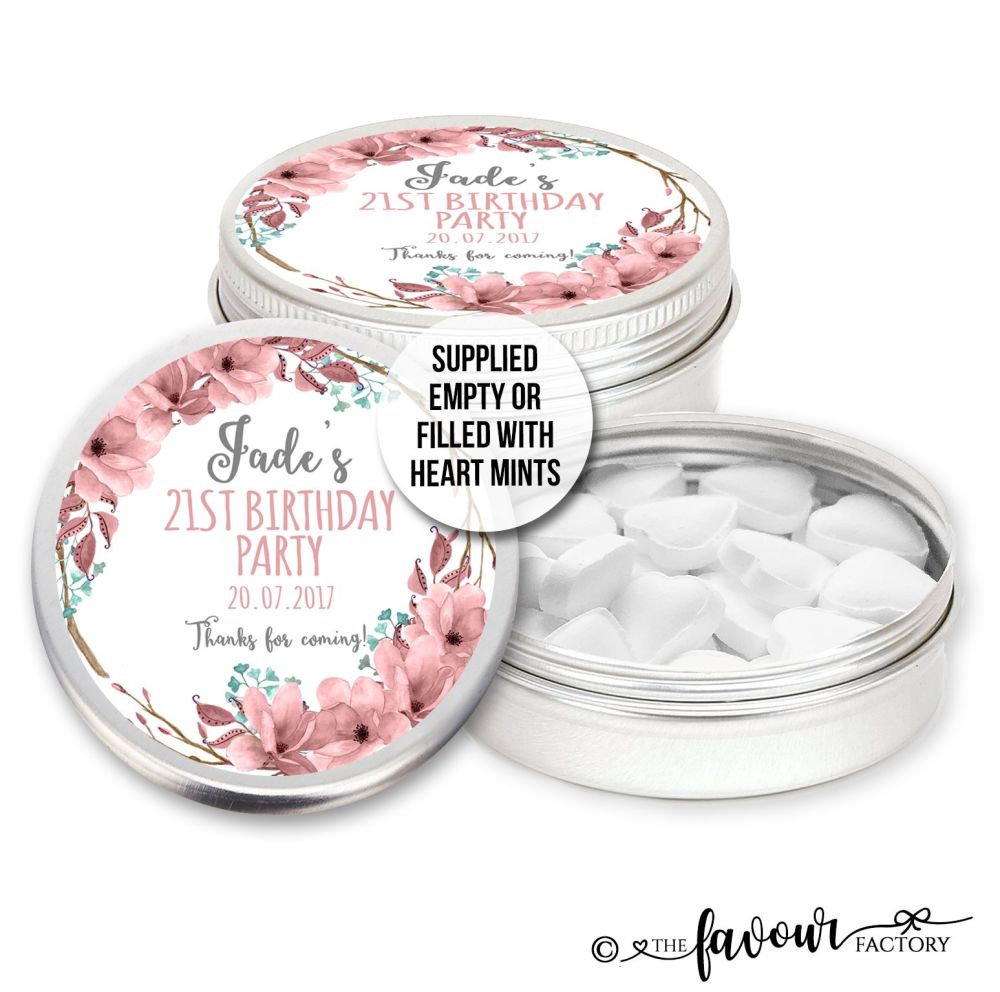 Adult Birthday Favours Tins Boho Floral Wreath x1