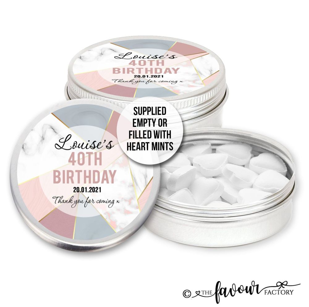Adult Birthday Favours Tins Geo Marble Gold Foil Pink x1