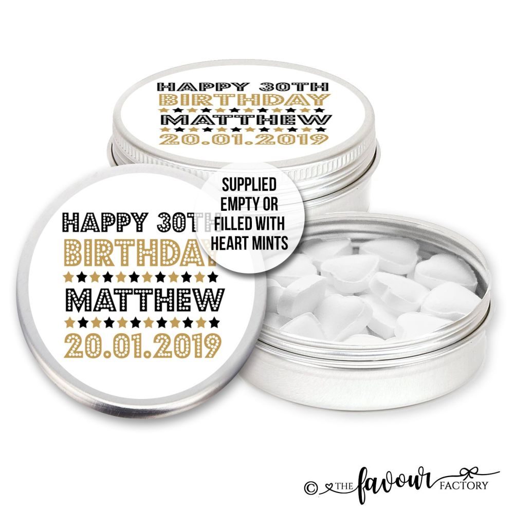 Adult Birthday Favours Tins Celebration Stars x1