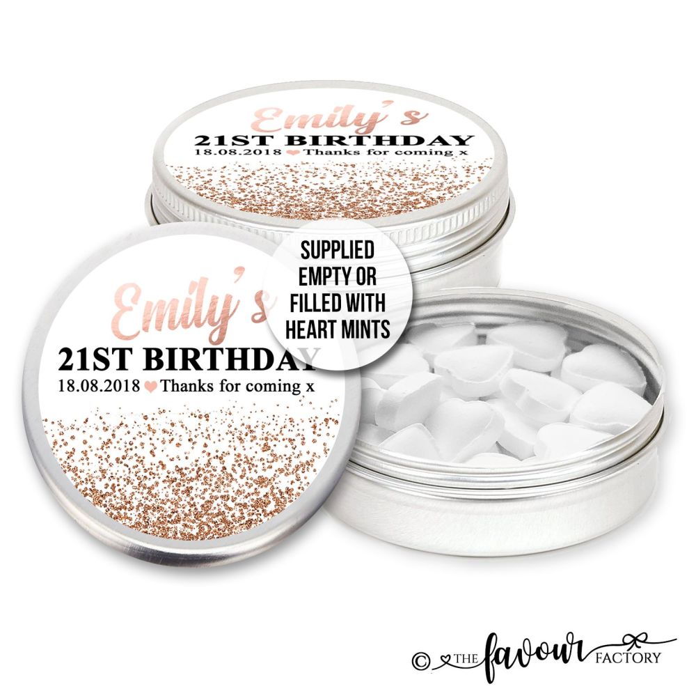 Adult Birthday Favours Tins Rose Gold Glitter Confetti x1