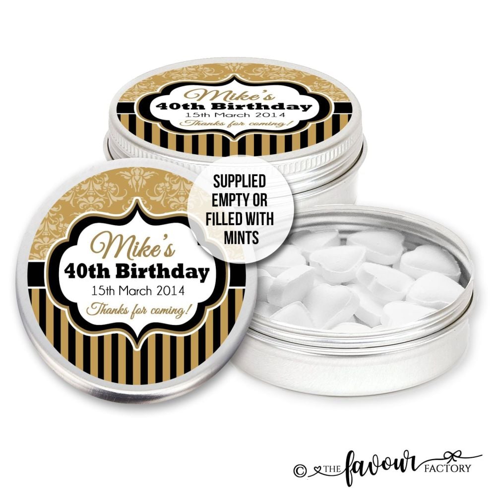 Adult Birthday Favours Tins Damask Stripes x1