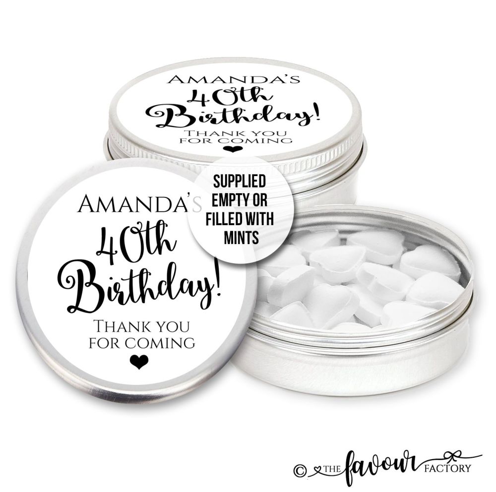 Adult Birthday Favours Tins Simply Black & White x1