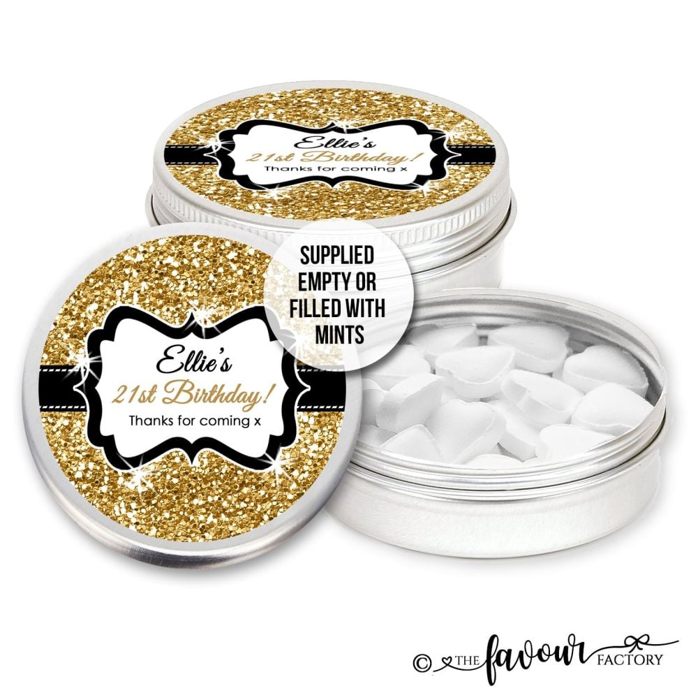 Adult Birthday Favours Tins Gold Glitter x1