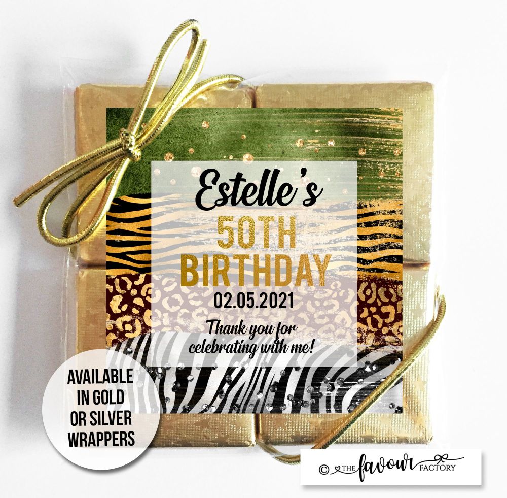 Adult Birthday Chocolates Quads Animal Prints x1