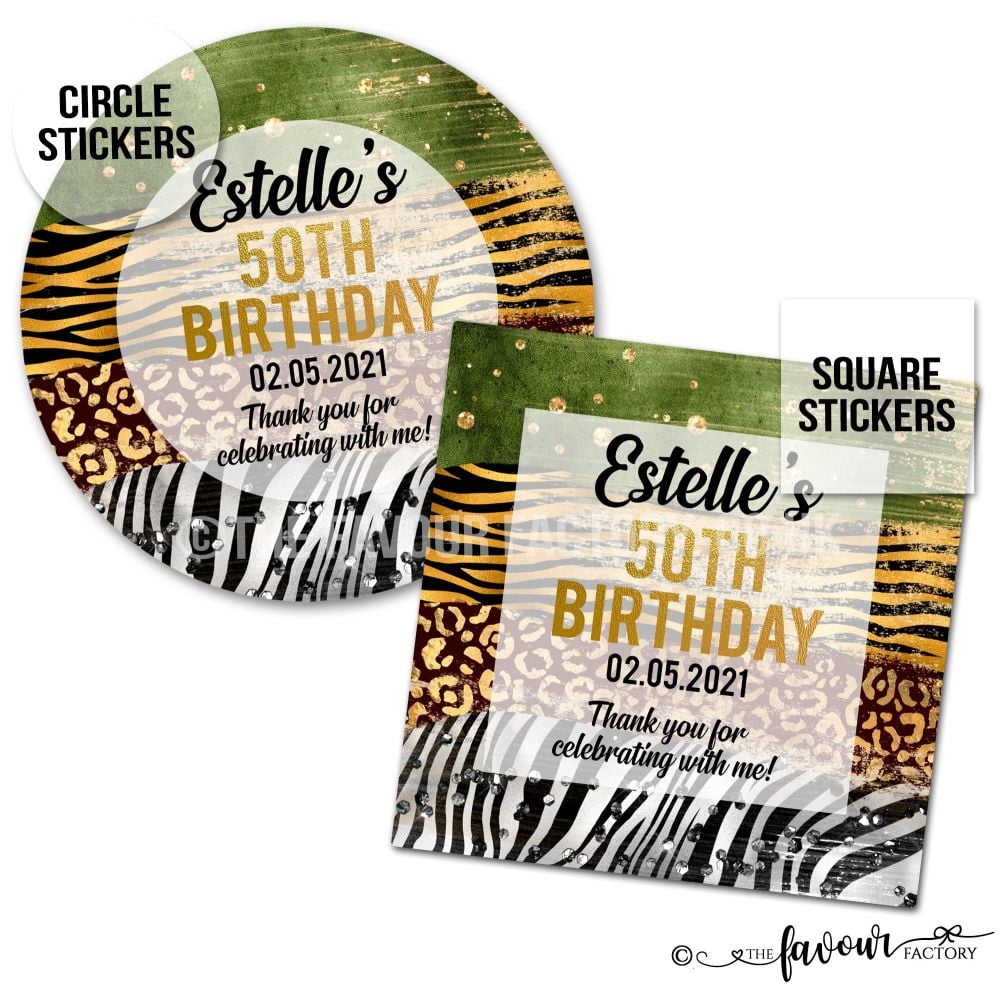 Adult Birthday Stickers Animal Prints A4 Sheet x1