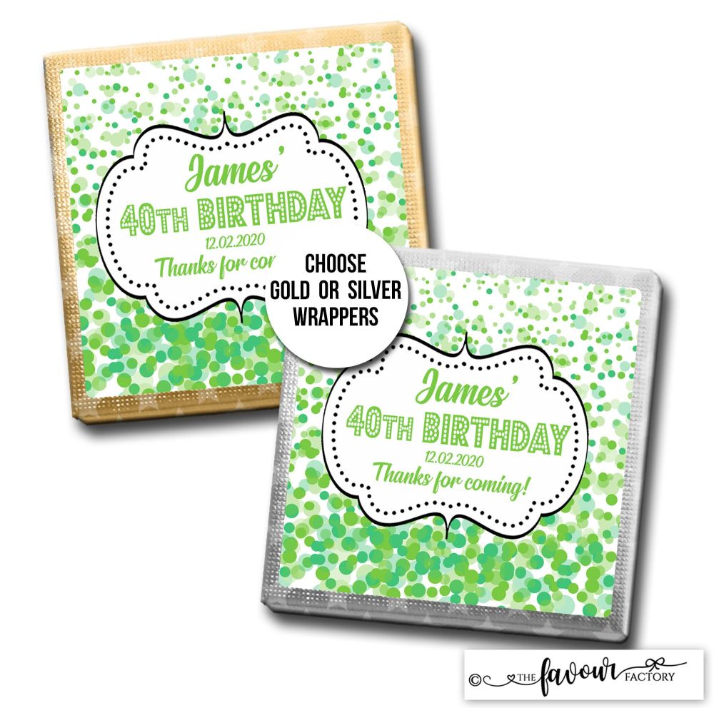 Birthday Favours Chocolates Green Confetti x10