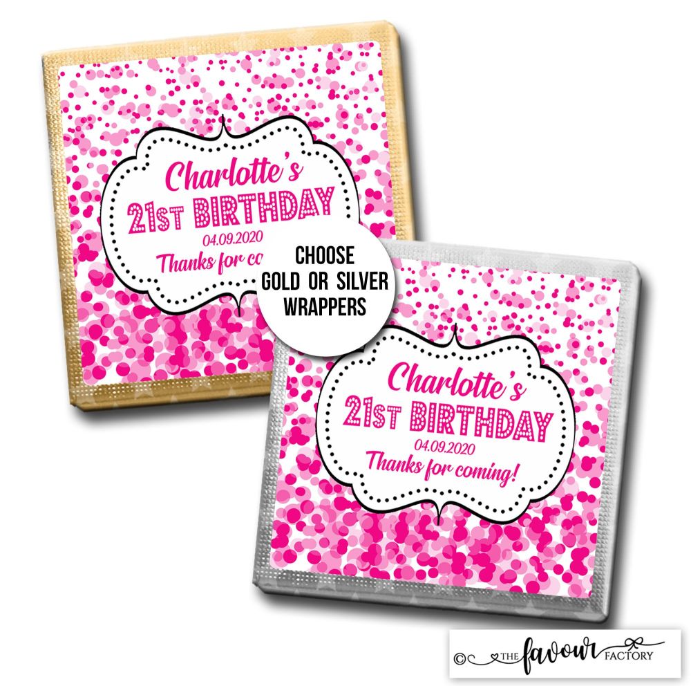 Birthday Favours Chocolates Pink Confetti x10