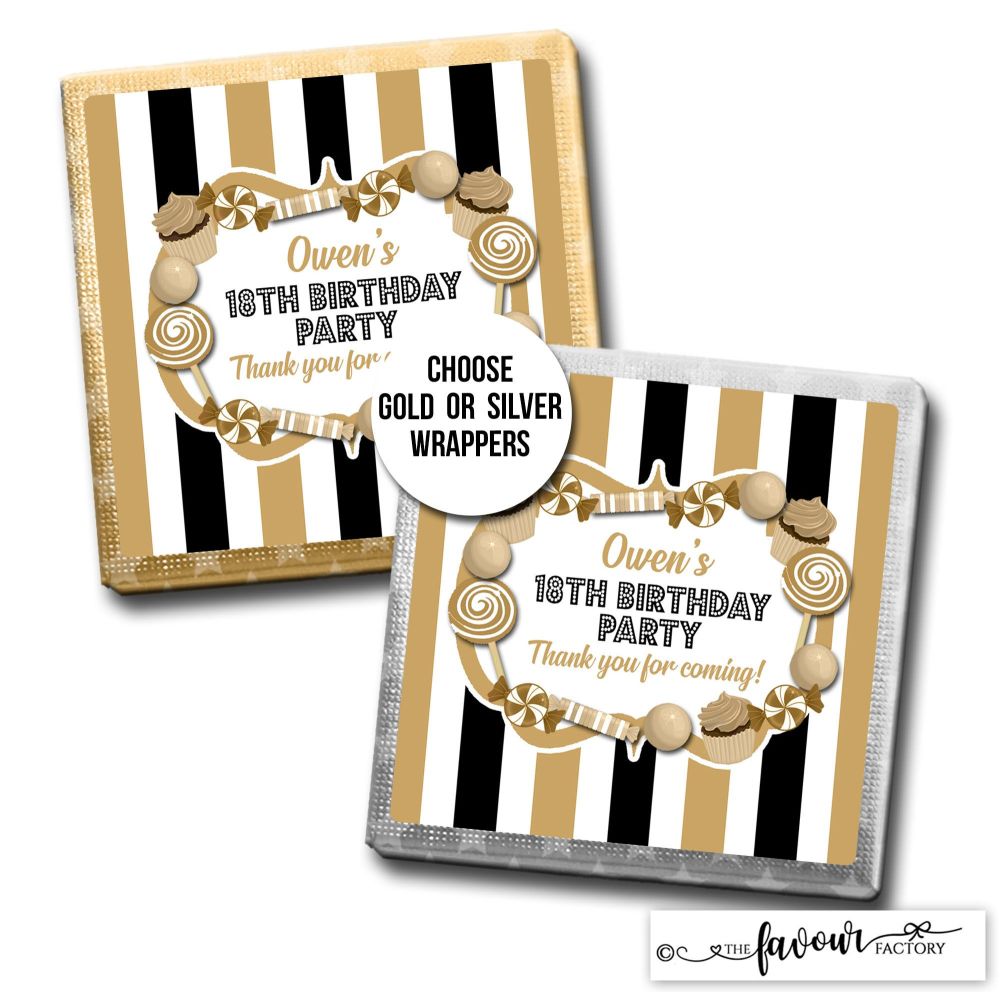 Birthday Chocolates Favours Black & Gold Sweets x10