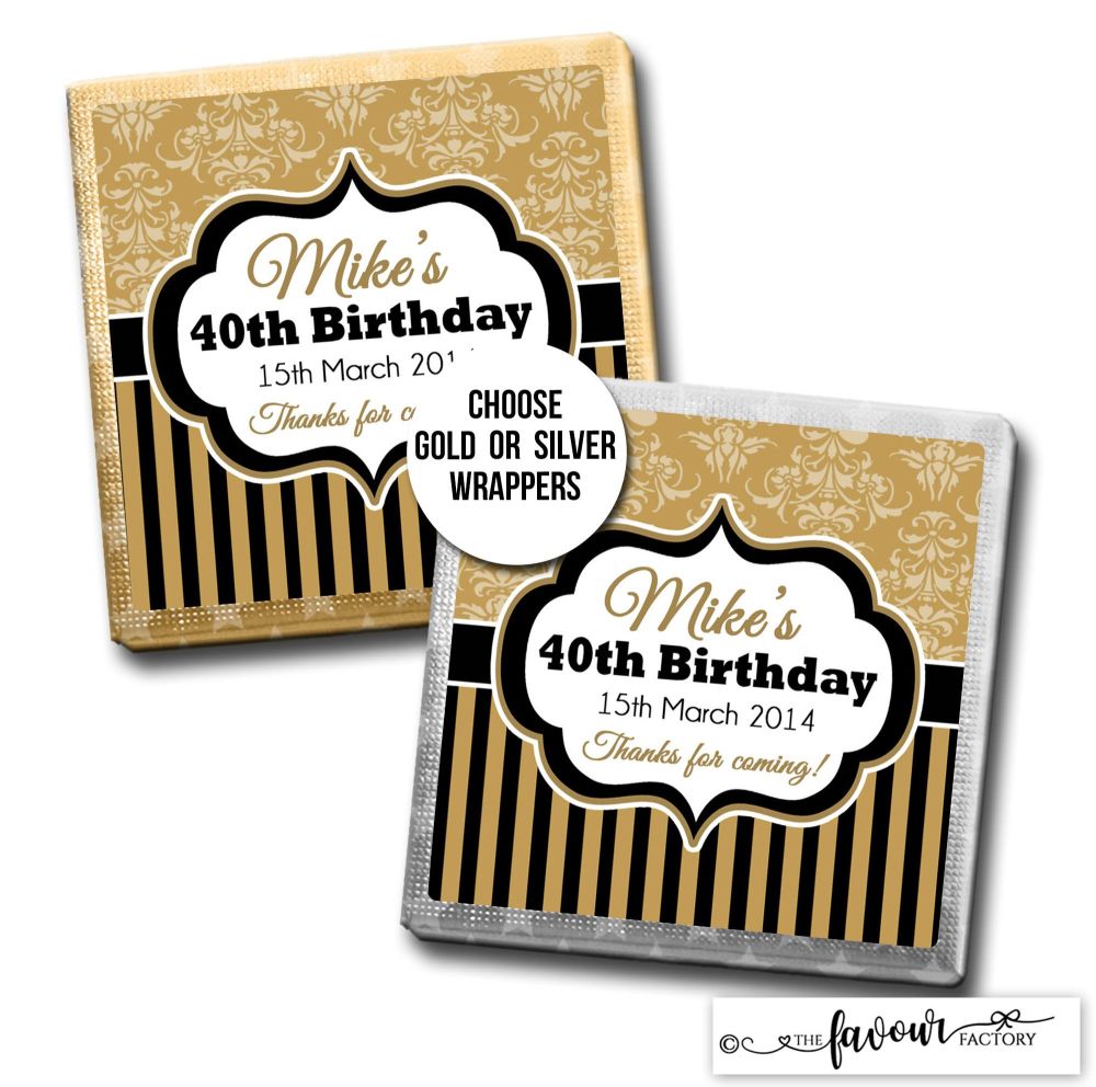 Birthday Chocolates Gold Damask Stripes x10