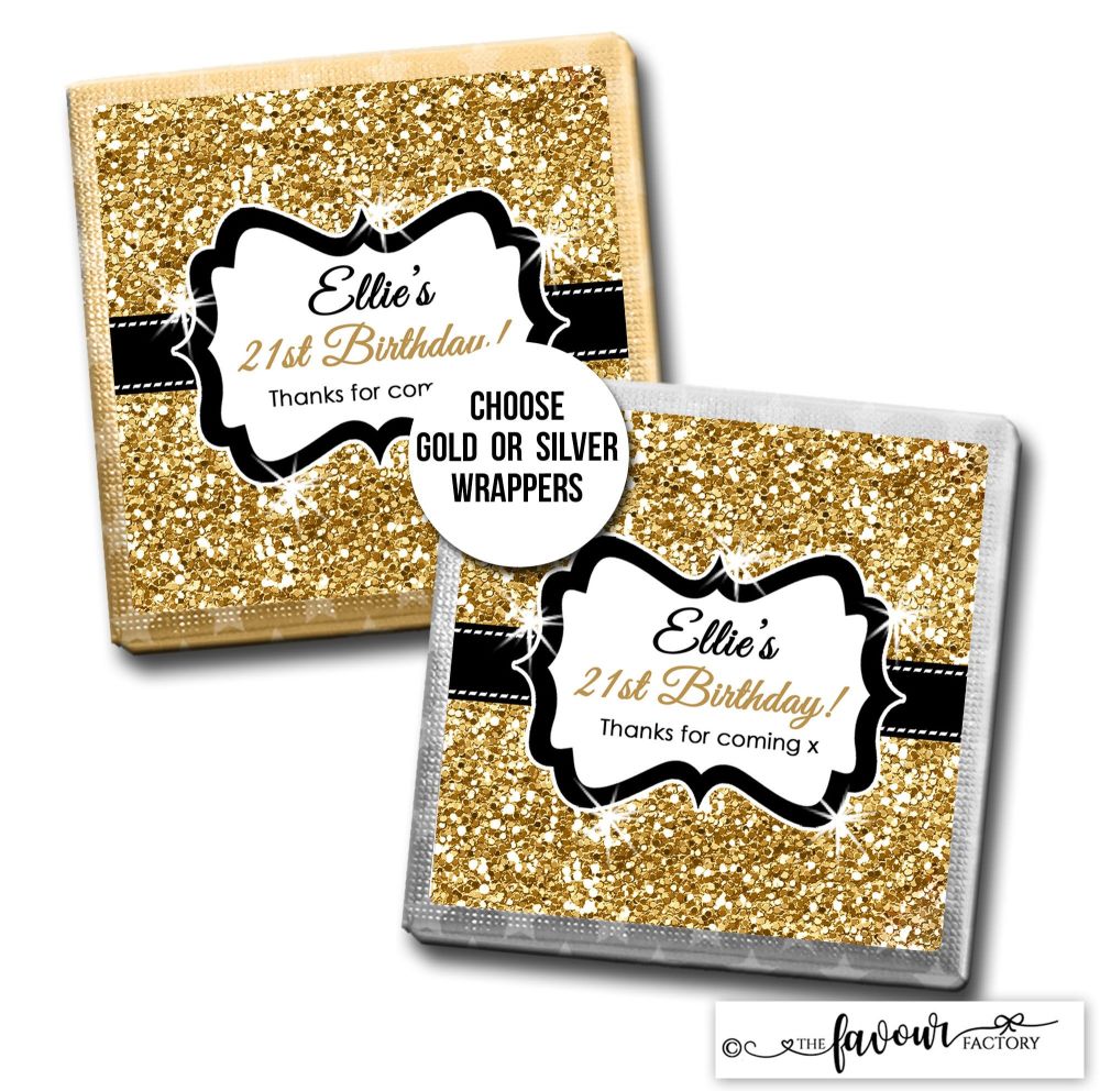 Birthday Chocolates Gold Glitter x10