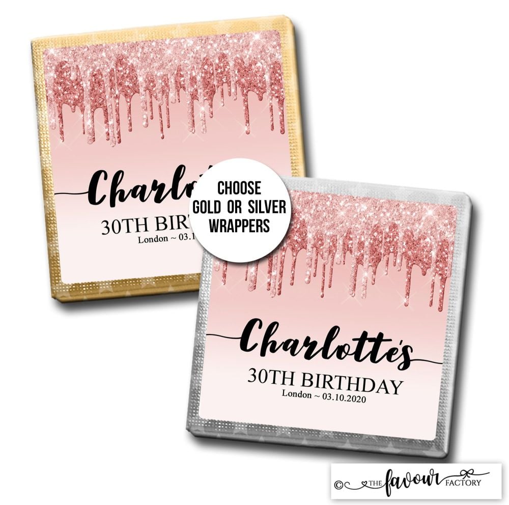 Birthday Chocolates Rose Gold Dripping Glitter x10