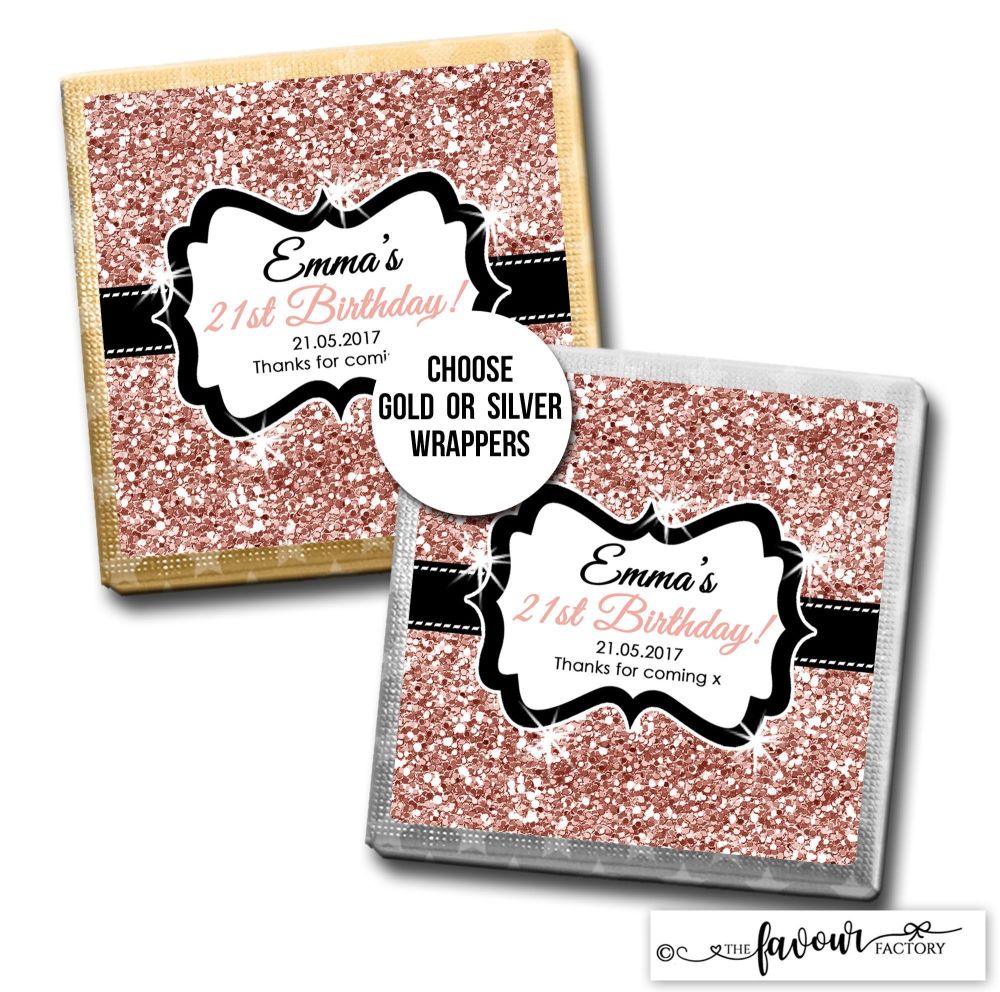 Birthday Chocolates Rose Gold Glitter x10