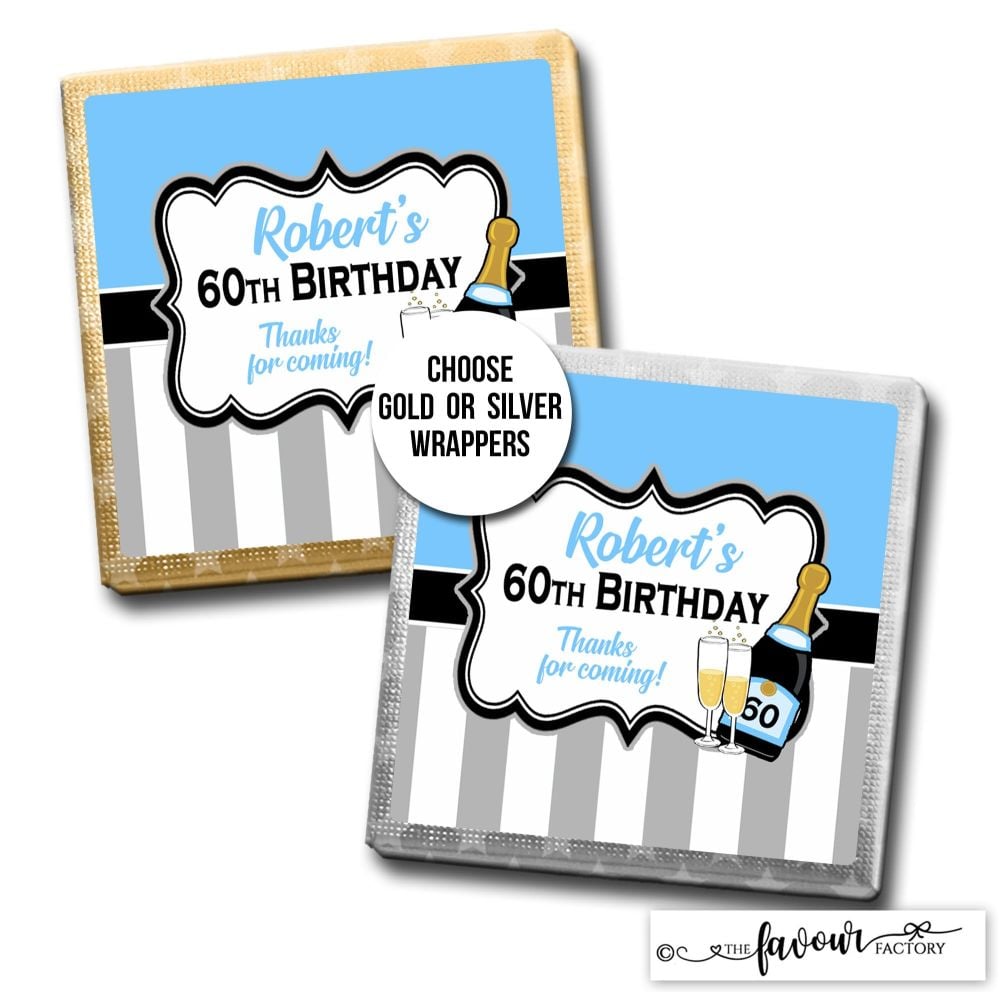 Birthday Chocolates Champagne Stripes Blue x10
