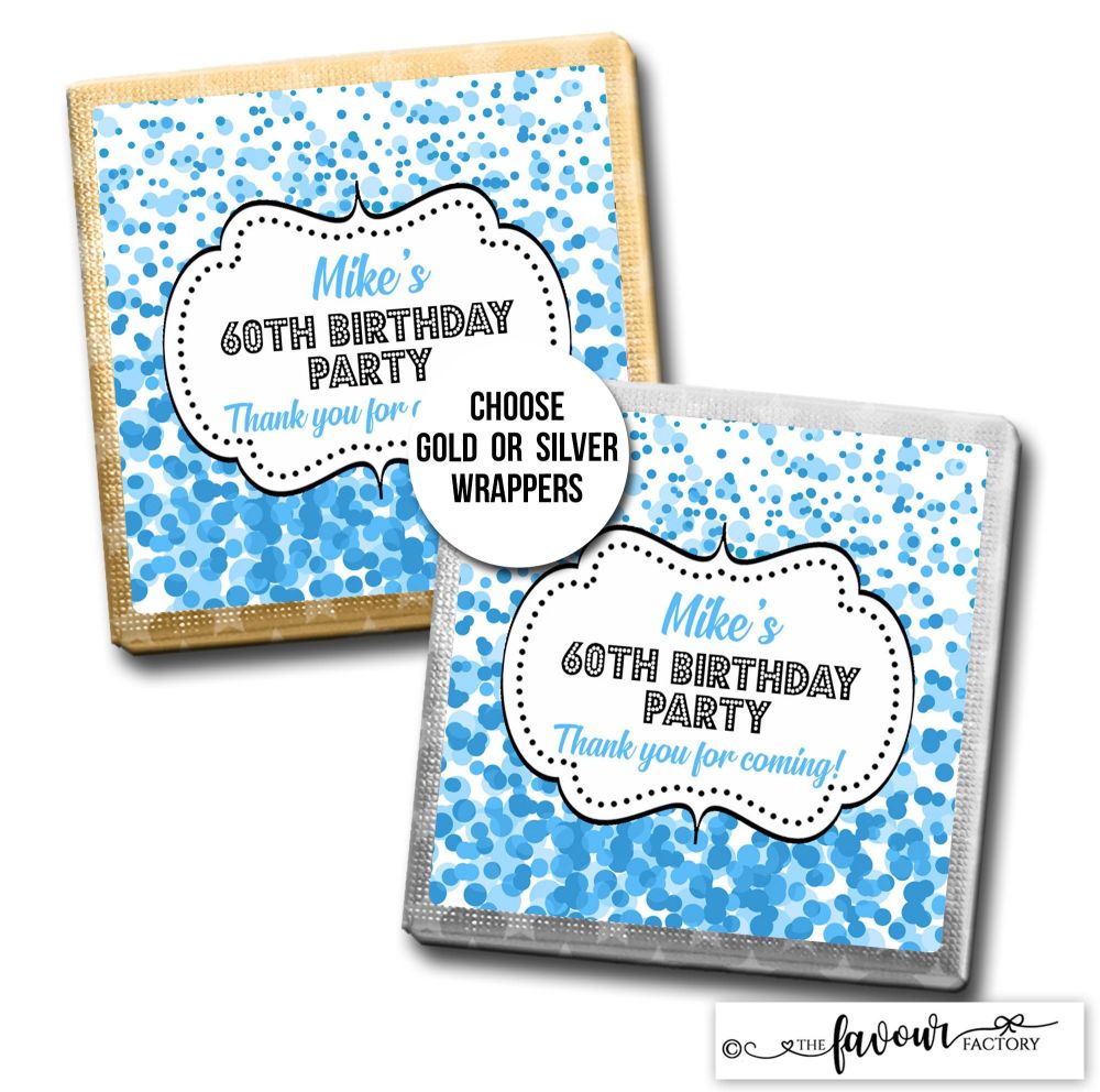 Birthday Party Favours Chocolates Blue Confetti x10