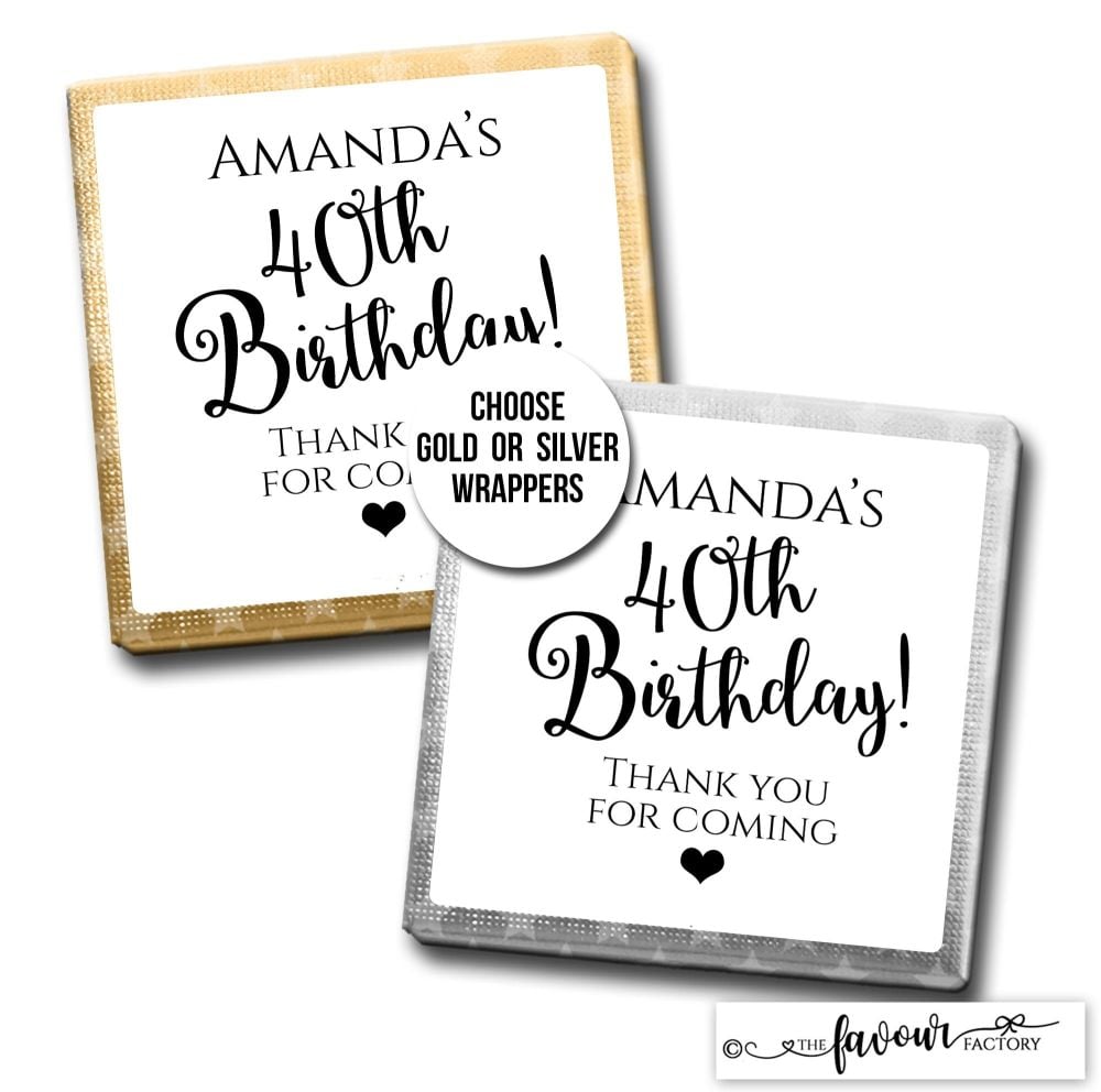 Birthday Favours Chocolates Simply Black And White x10