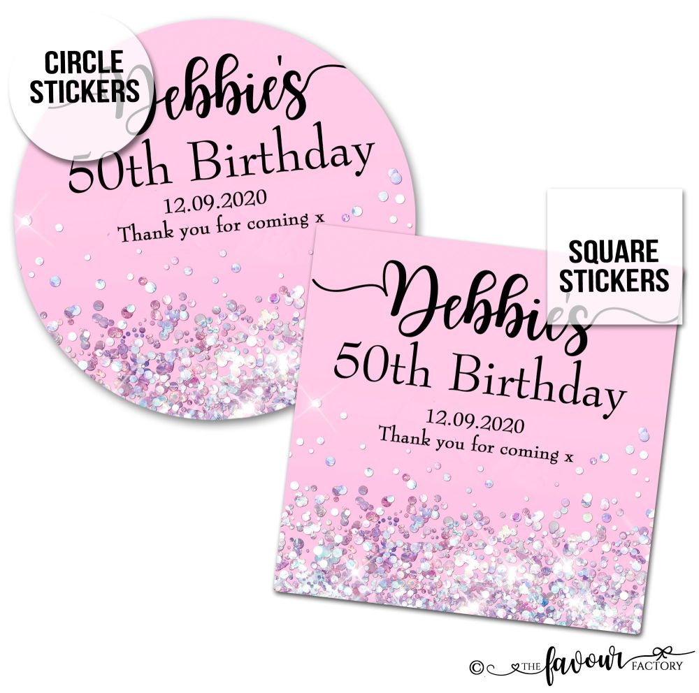 Personalised Happy Birthday Stickers Pink Glitter Sparkles