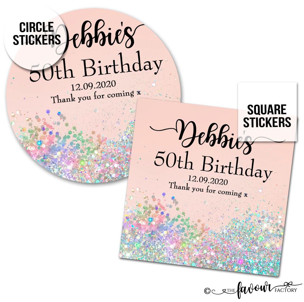 Personalised Happy Birthday Stickers Iridescent Glitter