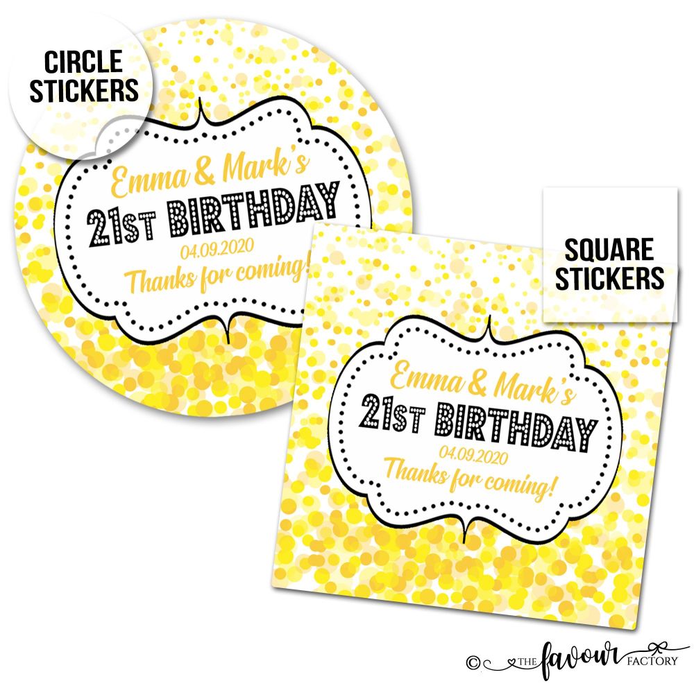 Personalised Birthday Stickers Confetti Yellow