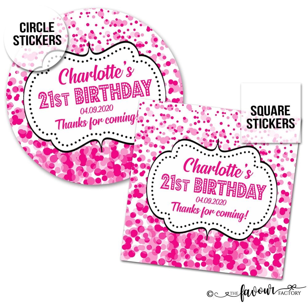 Personalised Birthday Stickers Confetti Pink