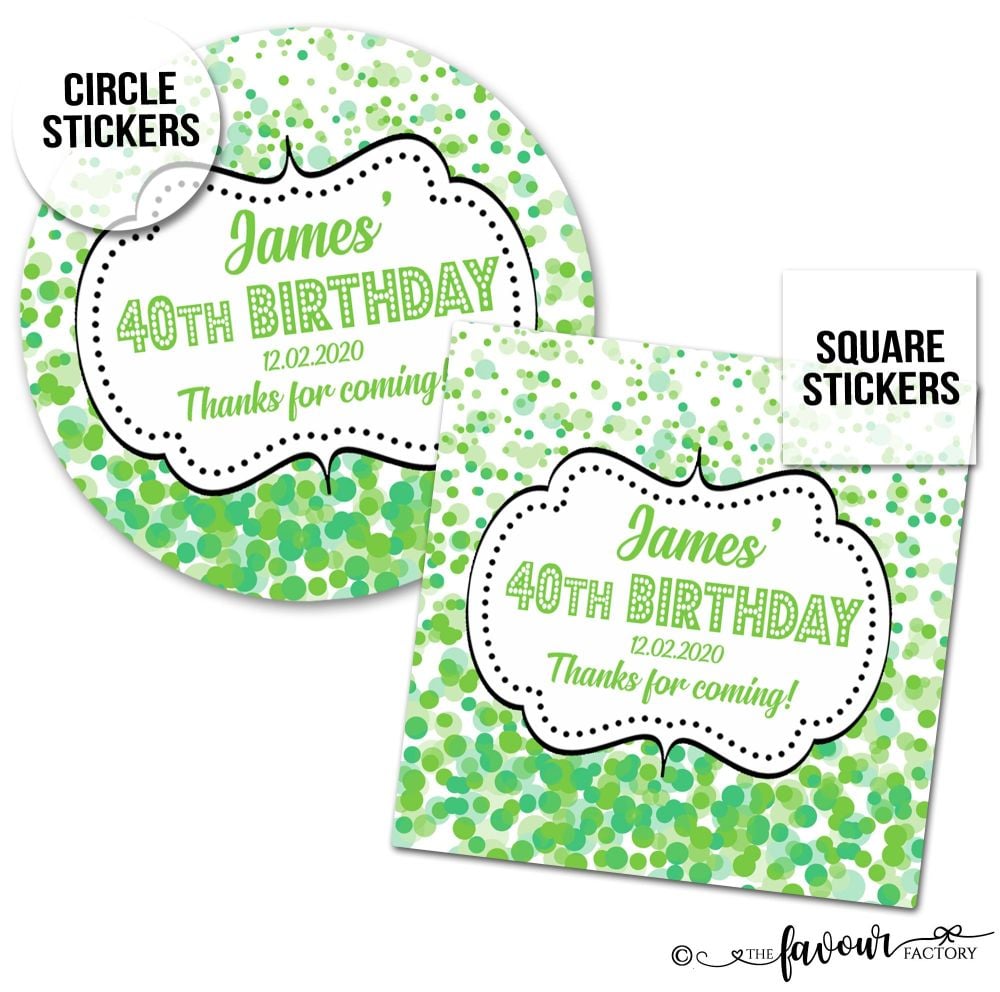 Personalised Birthday Stickers Confetti Green