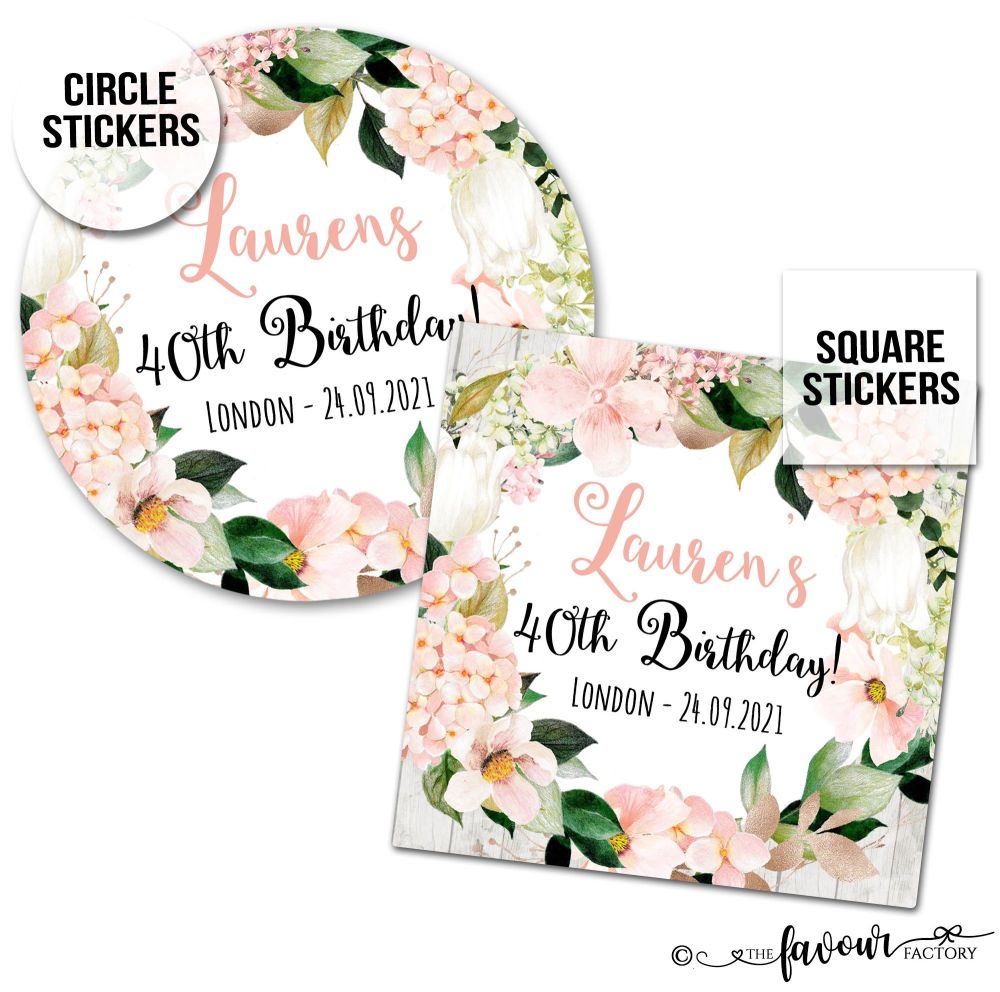 Birthday Stickers Blush Hydrangeas