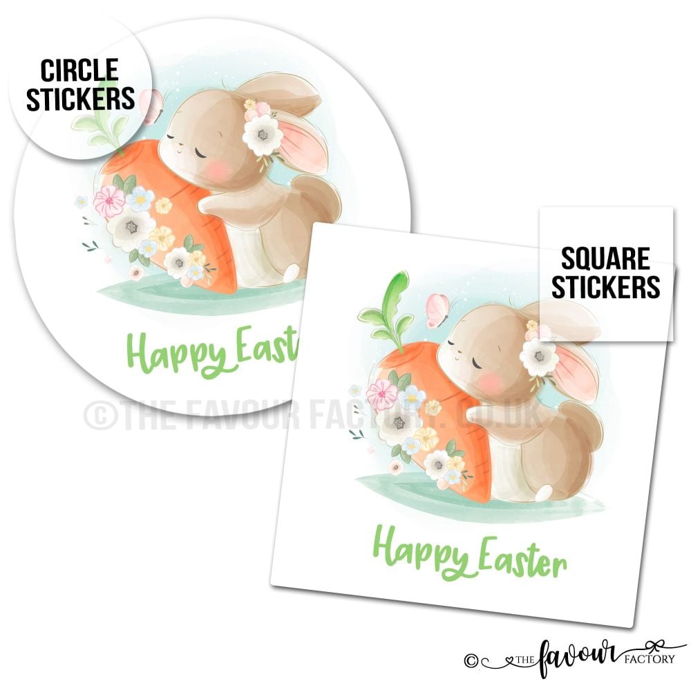 Happy Easter Bunny Hugging Carrot Stickers