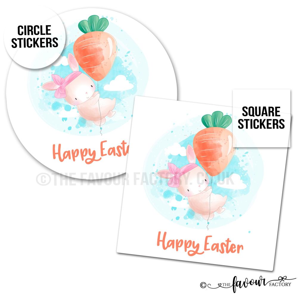 Happy Easter Bunny With Carrot Balloon Stickers