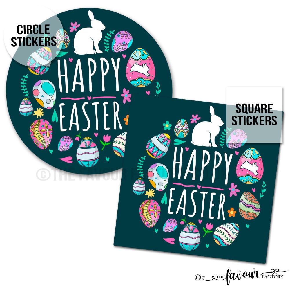 Happy Easter Stickers Bunny And Painted Eggs