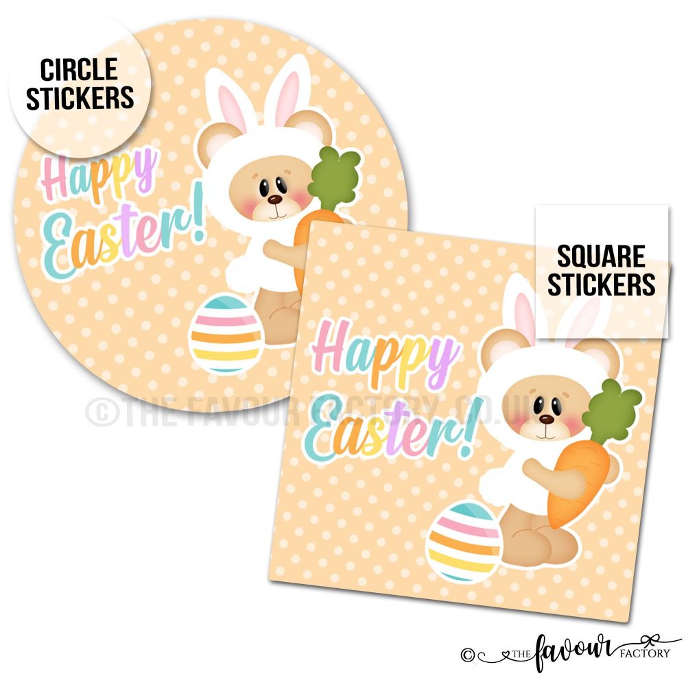 Happy Easter Teddy Bunny with Carrot Easter Stickers