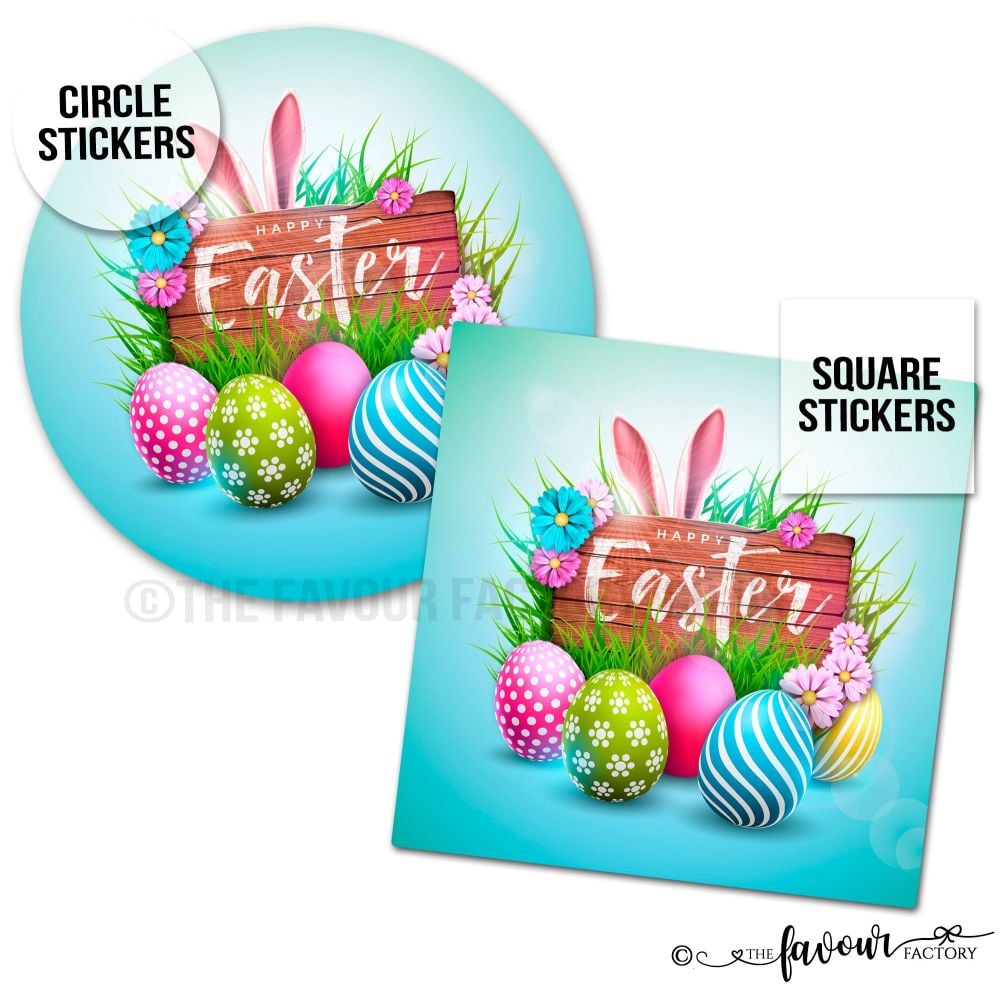 Happy Easter Stickers Bunny And Sign