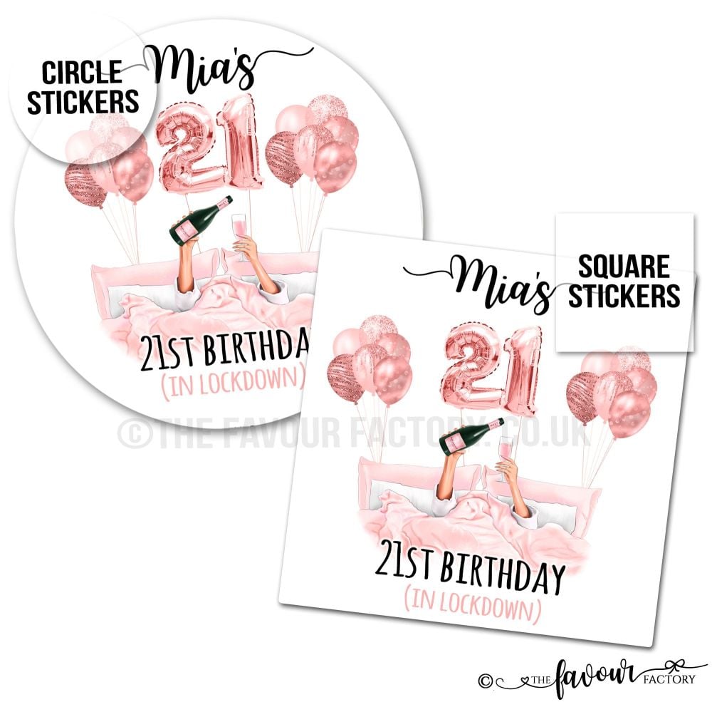 Personalised Happy Birthday Stickers Lockdown Champagne Balloons