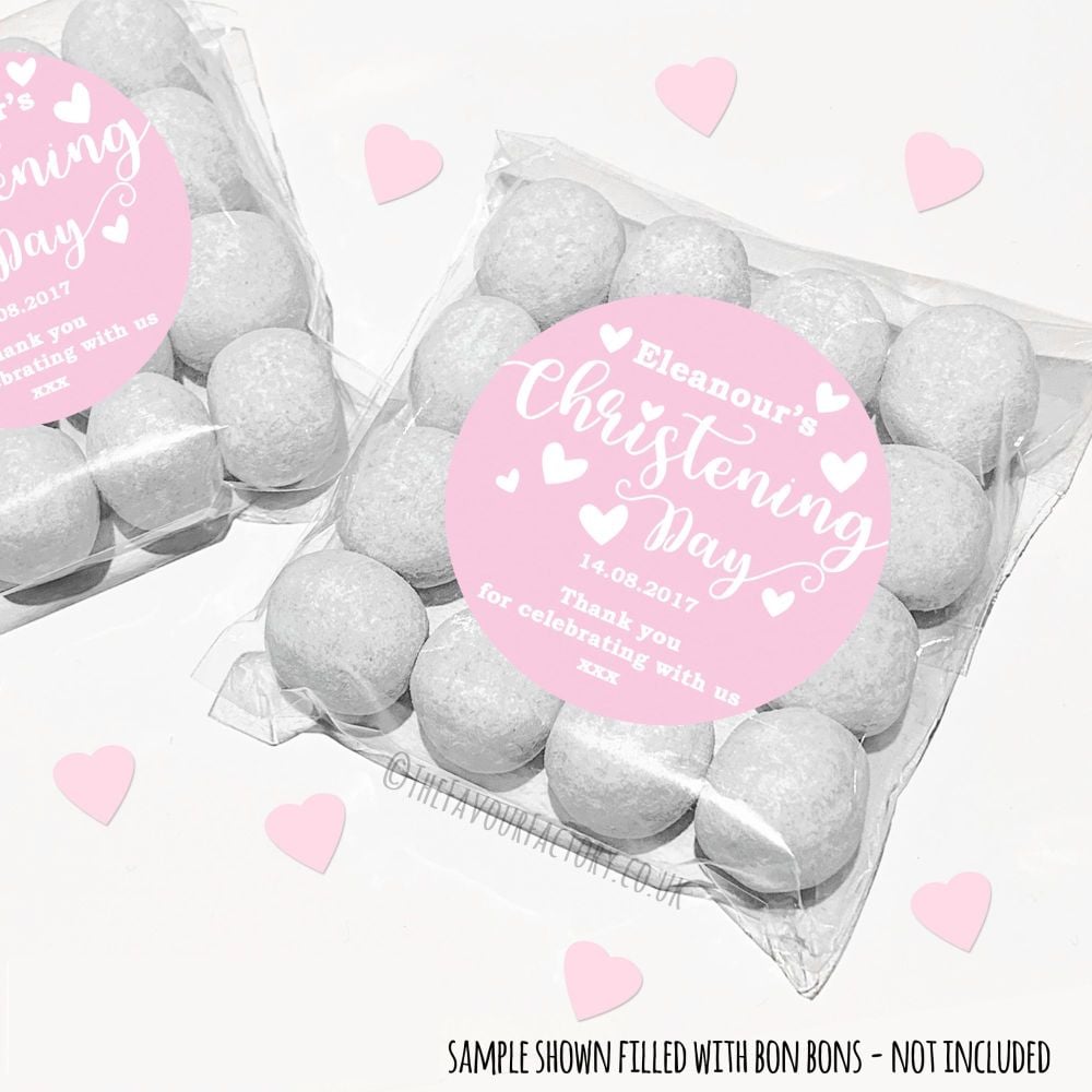 Christening Sweet Bags Kits Personalised Pink Hearts x12