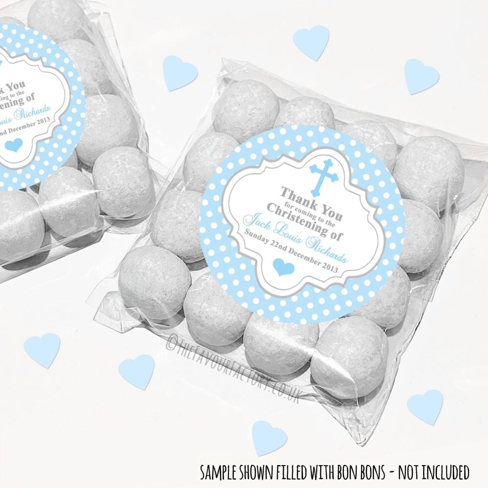 Christening Sweet Bags Kits Personalised Polka Dots Blue x12