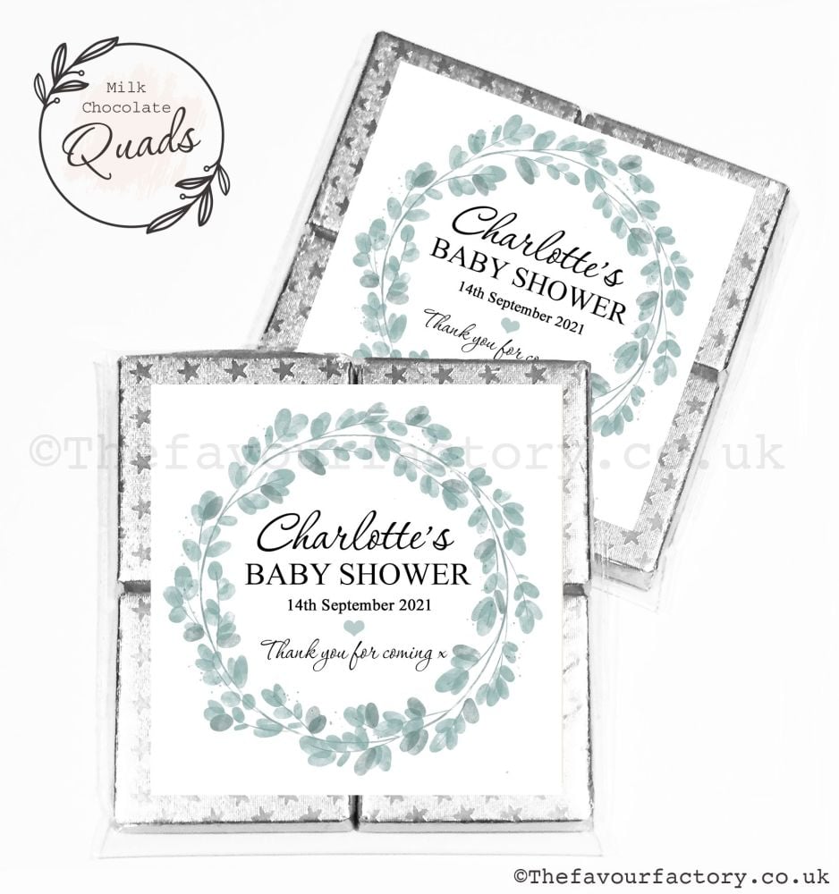 Baby Shower Chocolate Quads Favours Eucalyptus Wreath x1