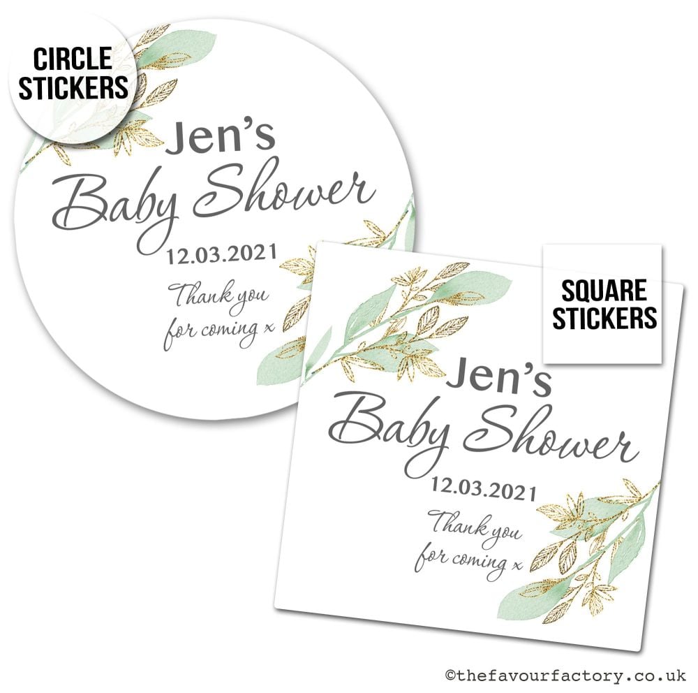 Baby Shower Stickers Botanical Gold Leaves x1 A4 Sheet.