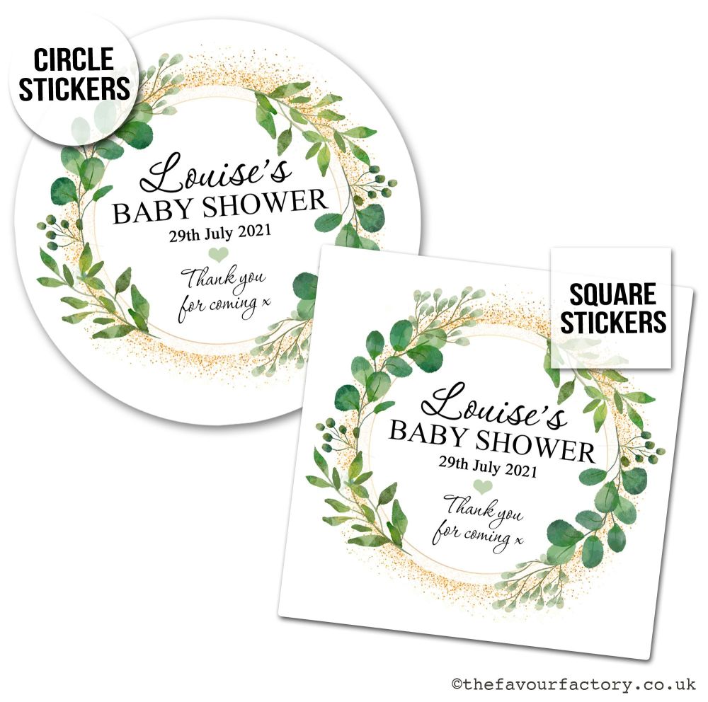 Baby Shower Stickers Botanical Gold Dust x1 A4 Sheet.